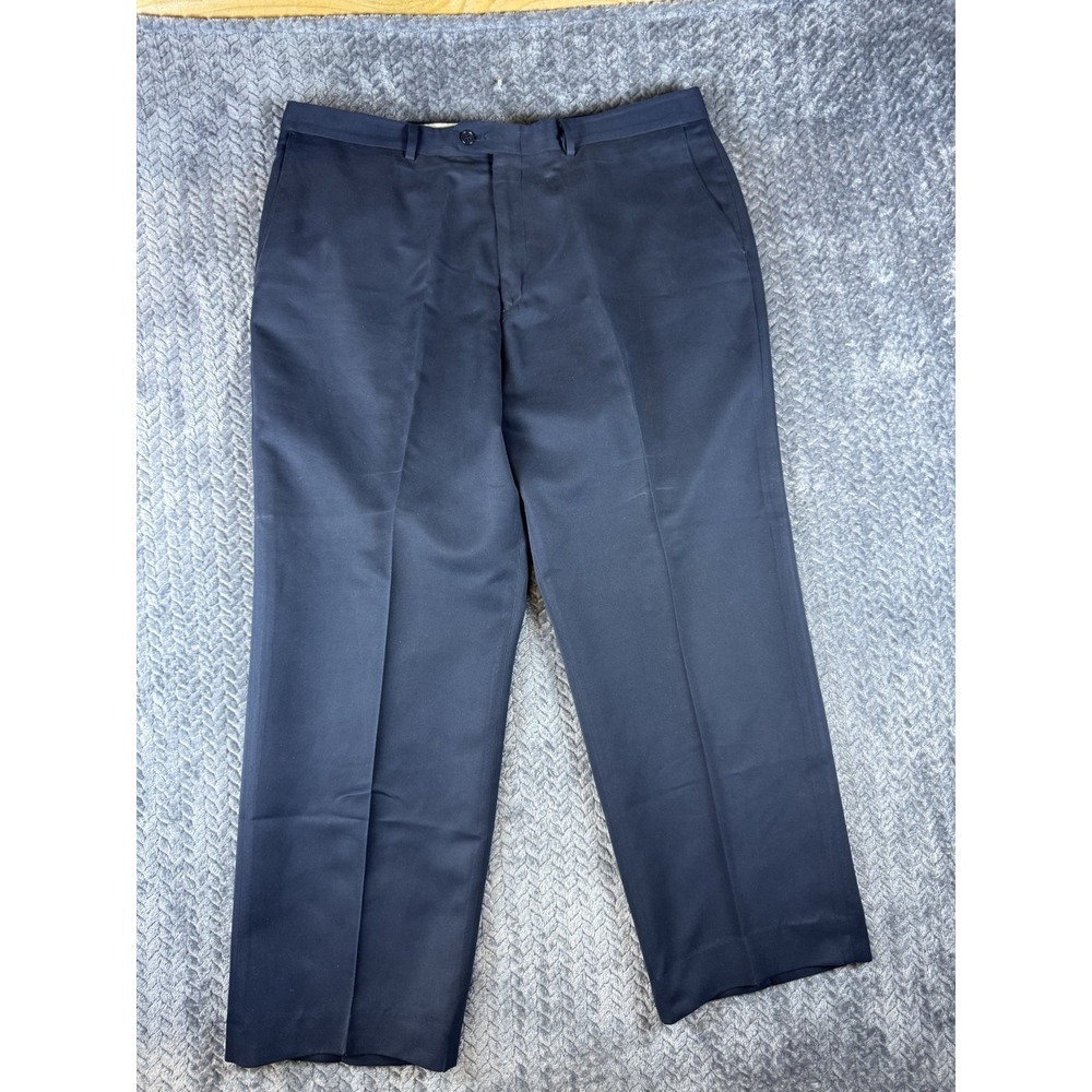 Haggar Dress Pants Mens 38x29 Navy Wool Pleated Business Formal Straight Leg